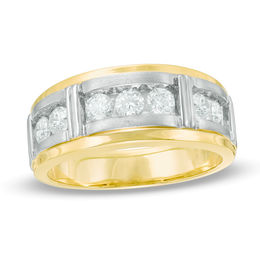 Previously Owned - Men's 1/4 CT. T.W. Diamond Seven Stone Bar Wedding Band in 10K Two-Tone Gold