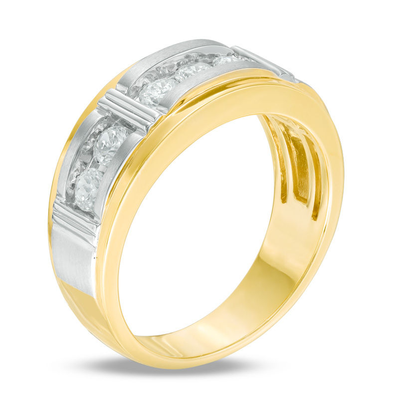 Main Image 2 of Previously Owned - Men's 1/4 CT. T.W. Diamond Seven Stone Bar Wedding Band in 10K Two-Tone Gold