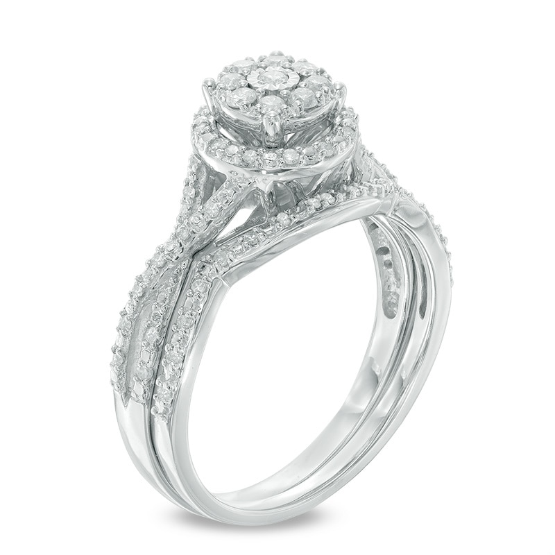 Previously Owned - 1/3 CT. T.W. Composite Diamond Frame Twist Bridal Set in 10K White Gold