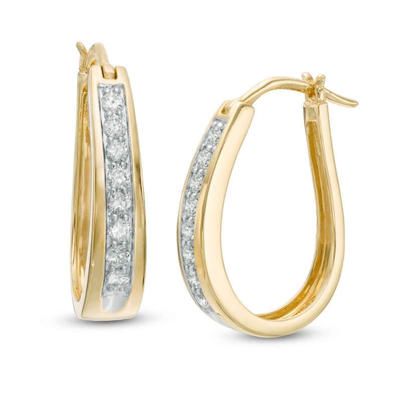 Previously Owned - 1/2 CT. T.W. Diamond Oval Hoop Earrings in 14K Gold ...