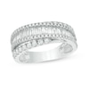 Thumbnail Image 0 of Previously Owned - 1-1/5 CT. T.W. Baguette and Round Diamond Layered Crossover Band in 14K White Gold