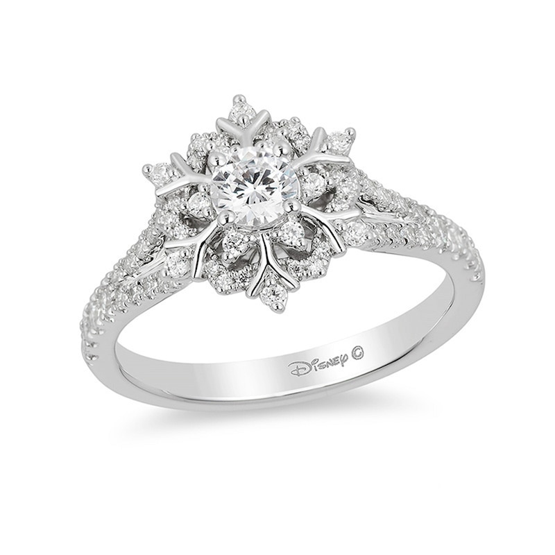 Main Image 1 of Previously Owned - Enchanted Disney Elsa 5/8 CT. T.W. Diamond Snowflake Engagement Ring in 14K White Gold