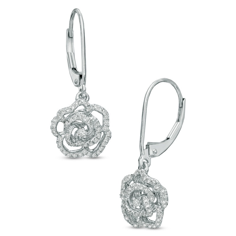 Main Image 1 of Previously Owned - Vera Wang Love Collection 1/3 CT. T.W. Diamond Rose Drop Earrings in 14K White Gold