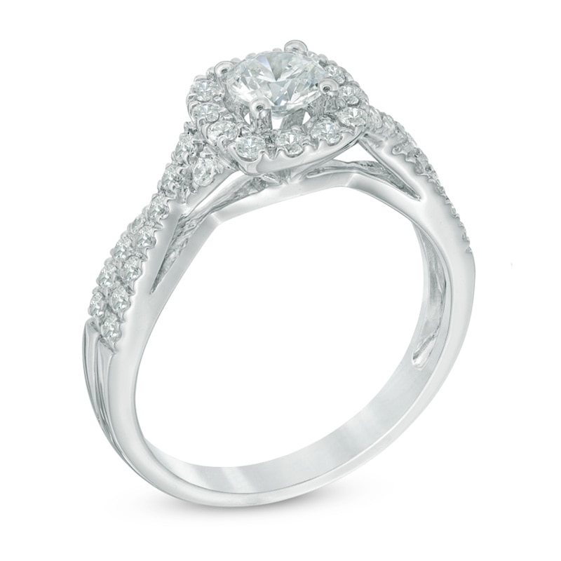 Main Image 2 of Previously Owned - 3/4 CT. T.W. Diamond Frame Twist Shank Engagement Ring in 14K White Gold