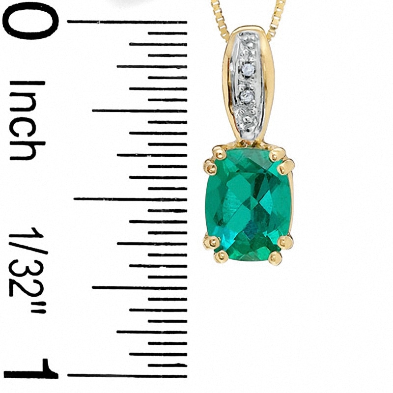 Previously Owned - Cushion-Cut Lab-Created Emerald and Diamond Accent Pendant in 10K Gold