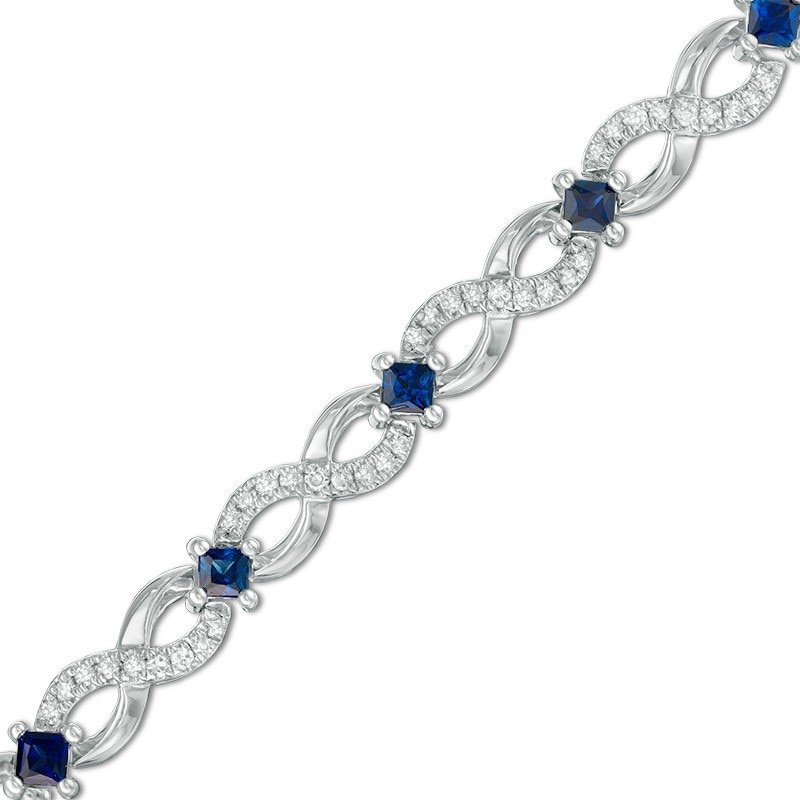 Previously Owned - Vera Wang Love Collection 5/8 CT. T.W. Diamond and Blue Sapphire Bracelet in Sterling Silver - 7.5"