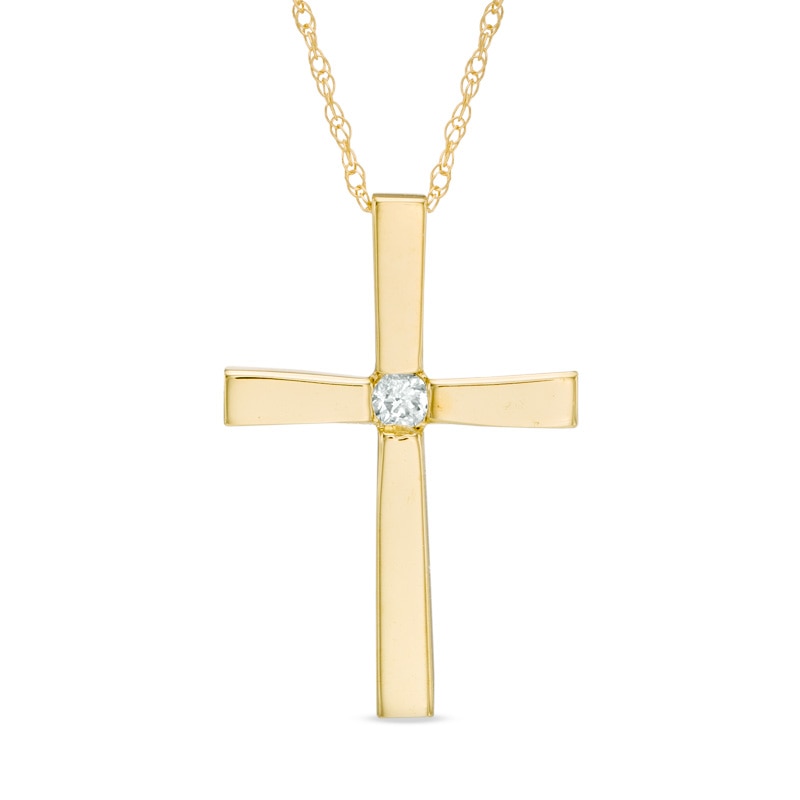 Main Image 1 of Previously Owned - Diamond Accent Solitaire Cross Pendant in 10K Gold