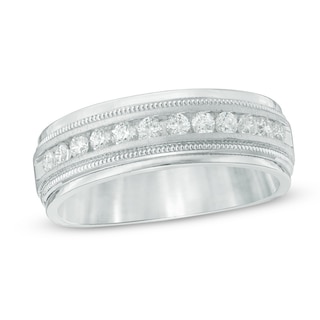 Men's 1/4 Ct. T.W. Diamond Seven Stone Slant Anniversary Band in 10K White Gold