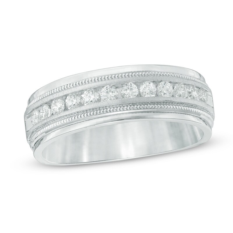 Main Image 1 of Previously Owned - Men's 1/2 CT. T.W. Diamond Milgrain Anniversary Band in 14K White Gold