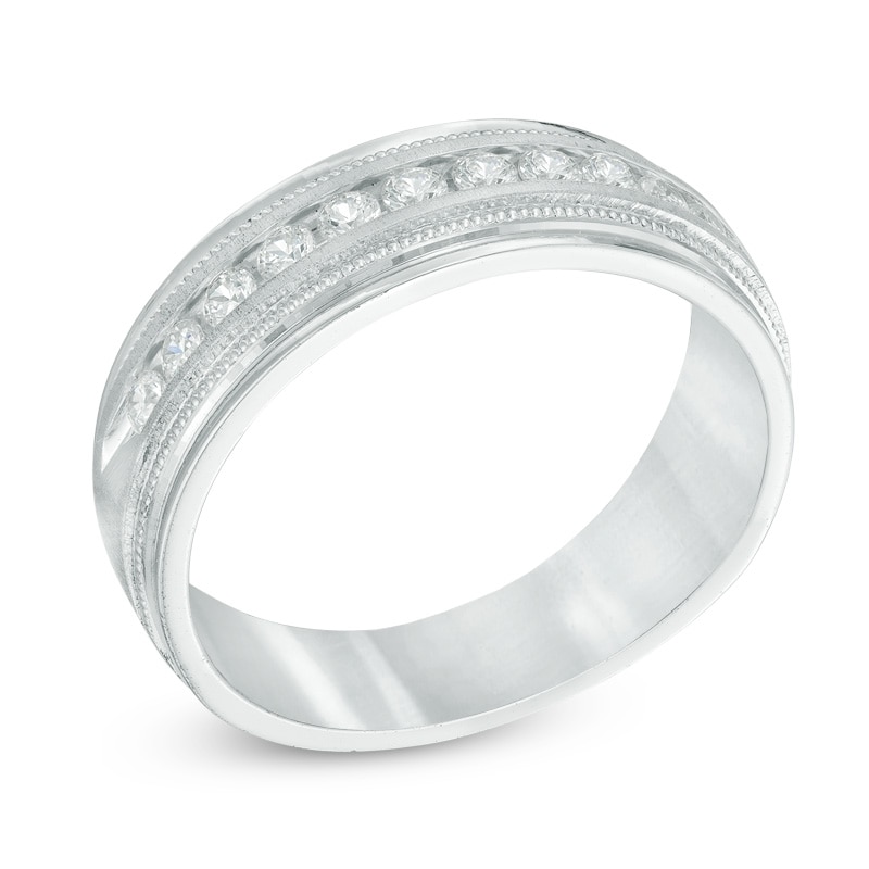 Main Image 2 of Previously Owned - Men's 1/2 CT. T.W. Diamond Milgrain Anniversary Band in 14K White Gold