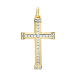 Previously Owned - 1/2 CT. T.W. Diamond Brick Cross Necklace Charm in 10K Gold