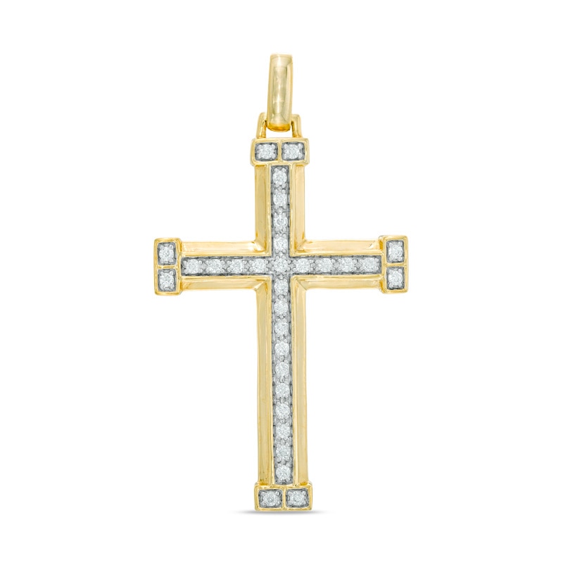 Previously Owned - 1/2 CT. T.W. Diamond Brick Cross Necklace Charm in 10K Gold