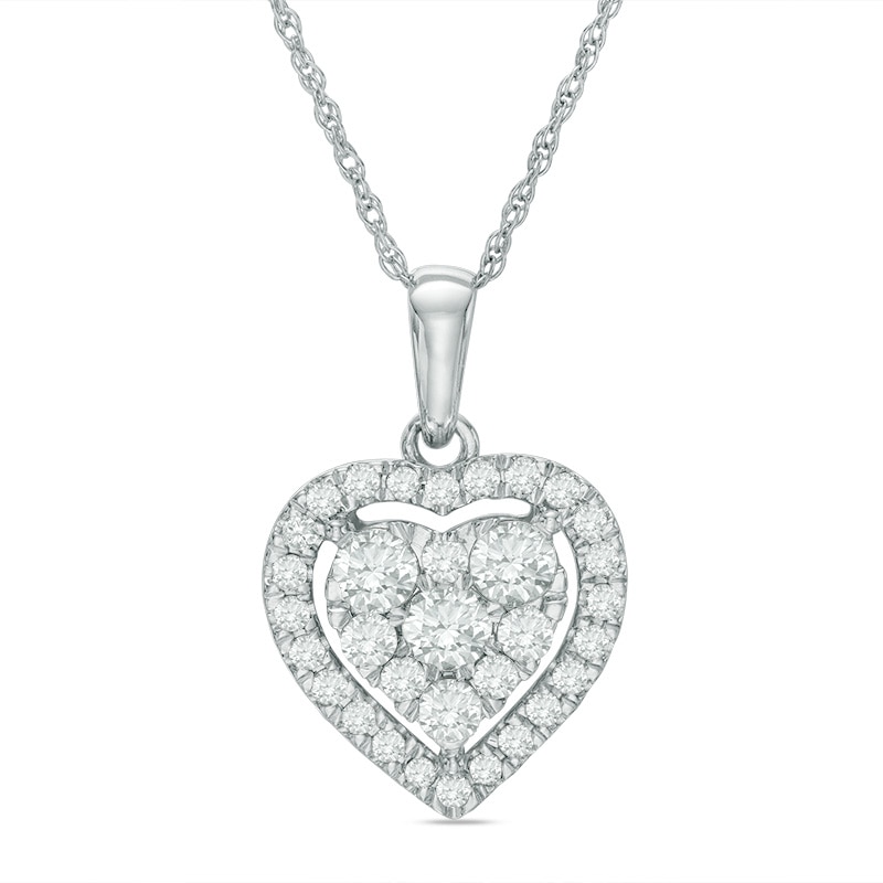 Main Image 1 of Previously Owned - 1/2 CT. T.W. Diamond Heart Frame Pendant in 10K White Gold