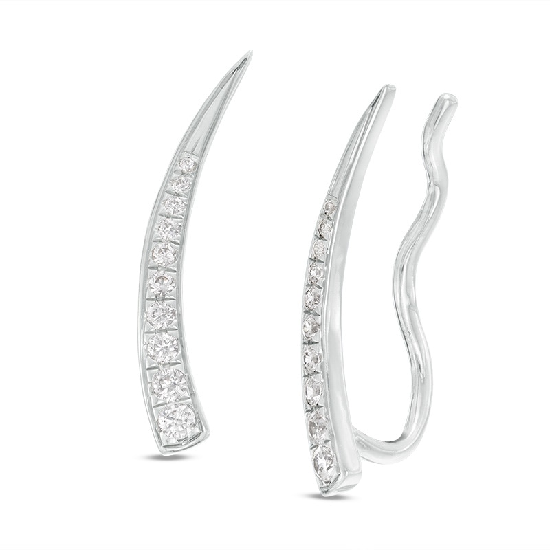 Main Image 1 of Previously Owned - 1/4 CT. T.W. Diamond Tapered Curve Crawler Earrings in 10K White Gold