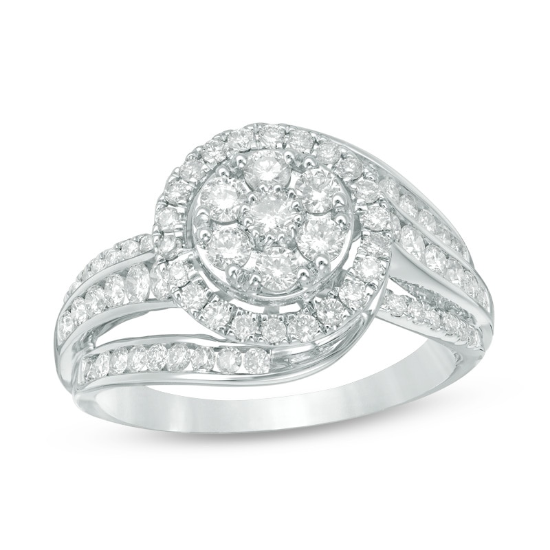 Main Image 1 of Previously Owned - 1 CT. T.W. Composite Diamond Frame Swirl Bypass Engagement Ring in 10K White Gold