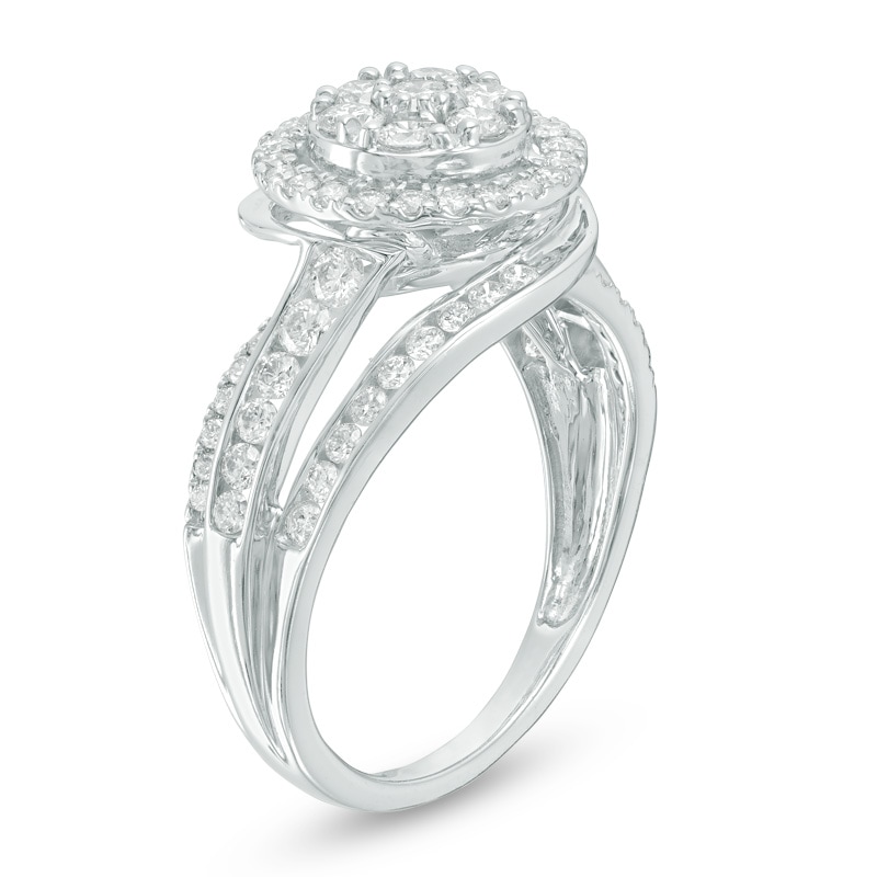 Main Image 2 of Previously Owned - 1 CT. T.W. Composite Diamond Frame Swirl Bypass Engagement Ring in 10K White Gold