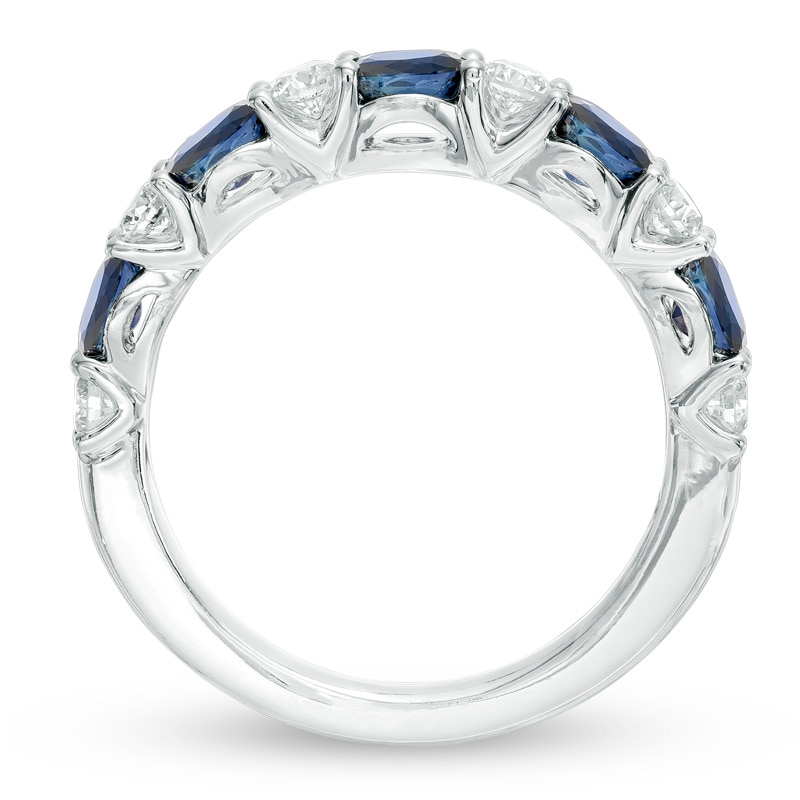 Previously Owned - Vera Wang Love Collection Oval Blue Sapphire and 3/8 CT. T.W. Diamond Band in 14K White Gold