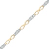 Thumbnail Image 1 of Previously Owned - 1/10 CT. T.W. Diamond Three Stone Infinity Bracelet in 10K Gold - 7.25&quot;