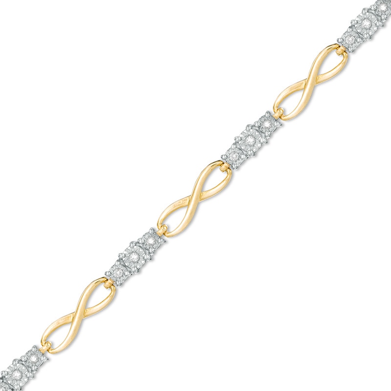 Main Image 1 of Previously Owned - 1/10 CT. T.W. Diamond Three Stone Infinity Bracelet in 10K Gold - 7.25&quot;