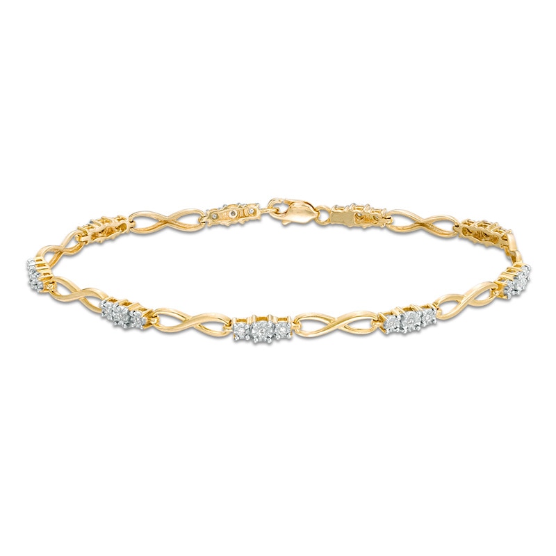 Main Image 2 of Previously Owned - 1/10 CT. T.W. Diamond Three Stone Infinity Bracelet in 10K Gold - 7.25&quot;