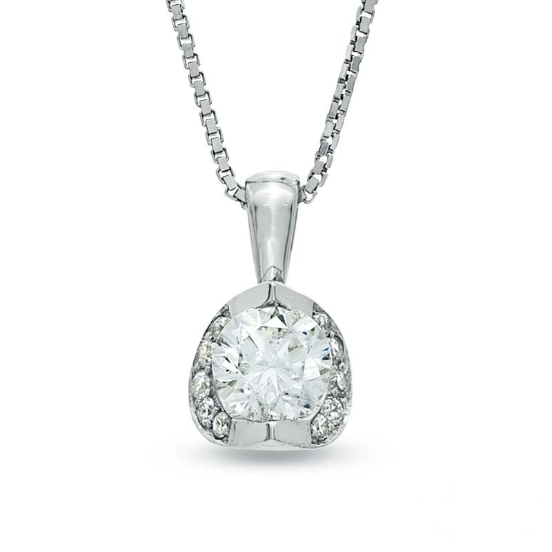 Main Image 1 of Previously Owned - 1/2 CT. T.W. Diamond Tension-Set Pendant in 14K White Gold (I/I2) - 17&quot;