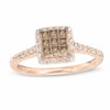 Thumbnail Image 0 of Previously Owned - 1/2 CT. T.W. Champagne and White Diamond Square Cluster Frame Ring in 10K Rose Gold