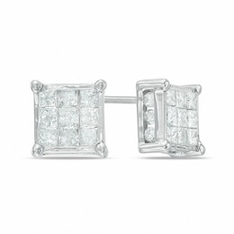 Previously Owned - 1 CT. T.W. Diamond Square Composite Stud Earrings in 10K White Gold