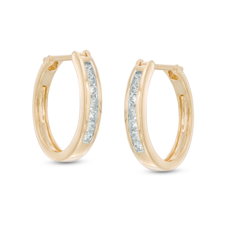 Previously Owned - 1/4 CT. T.W. Diamond Channel-Set Hoop Earrings in ...