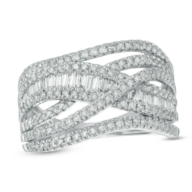 Main Image 1 of Previously Owned - 1 CT. T.W. Diamond Layered Crossover Ring in 10K White Gold