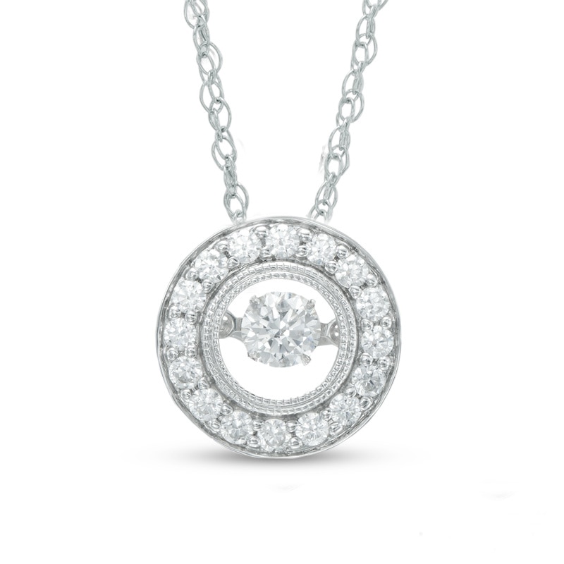 Previously Owned - 1/2 CT. T.W. Diamond Vintage-Style Circle Pendant in 14K White Gold