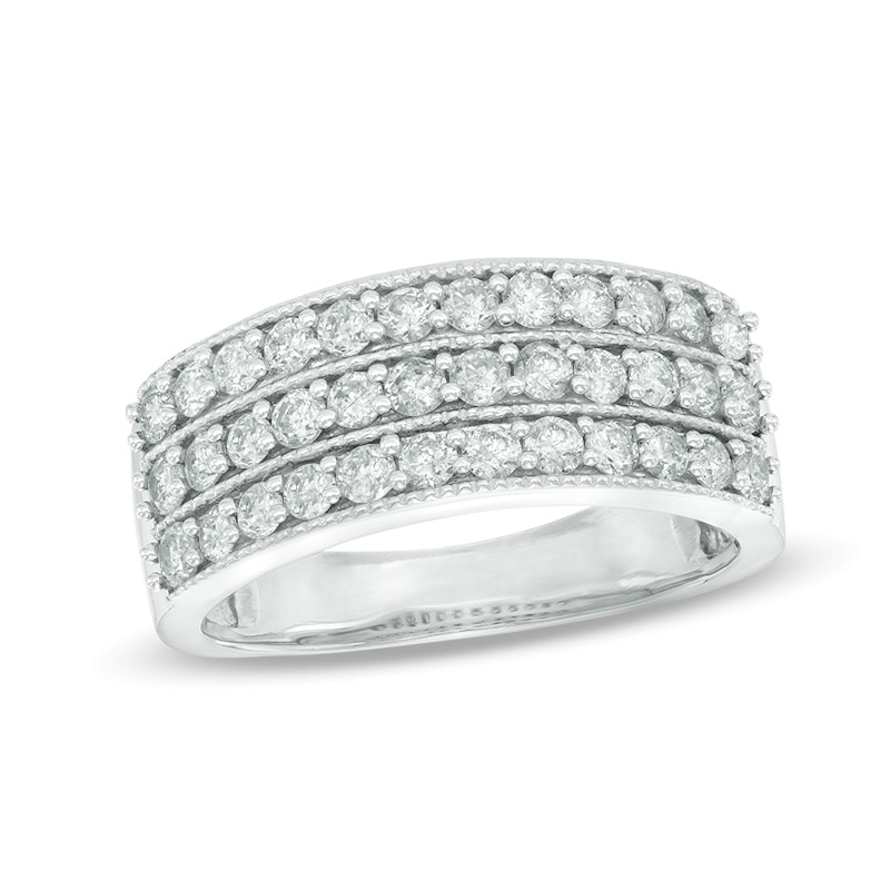 Main Image 1 of Previously Owned - 1 CT. T.W. Diamond Vintage-Style Three Row Band in 14K White Gold