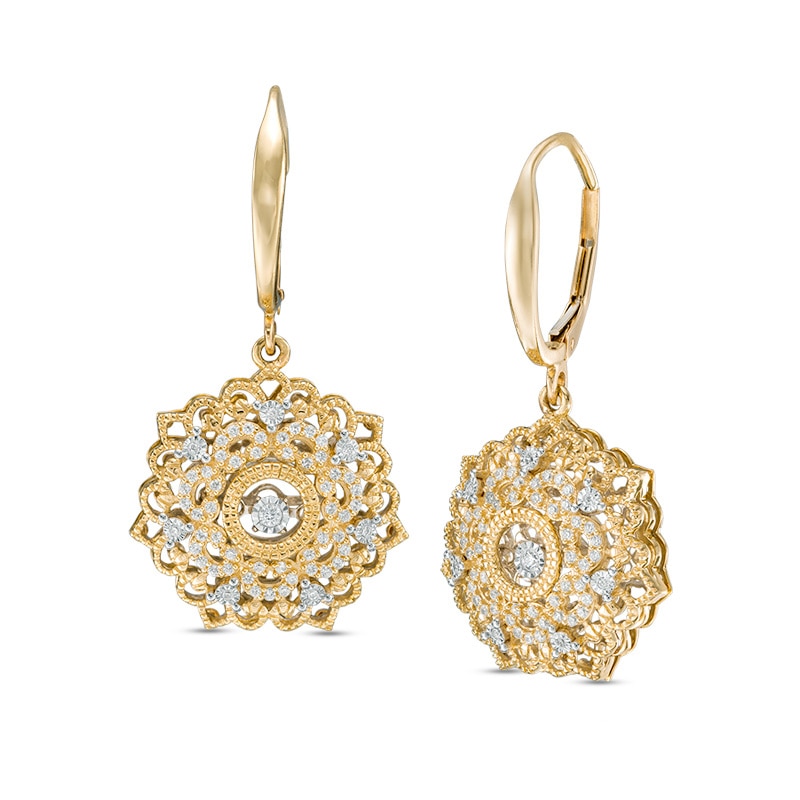 Previously Owned - 1/3 CT. T.W. Diamond Filigree Flower Drop Earrings in 10K Gold