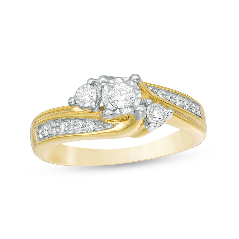 Previously Owned - 1/4 CT. T.W. Diamond Past Present Future® Bypass Engagement Ring in 10K Gold