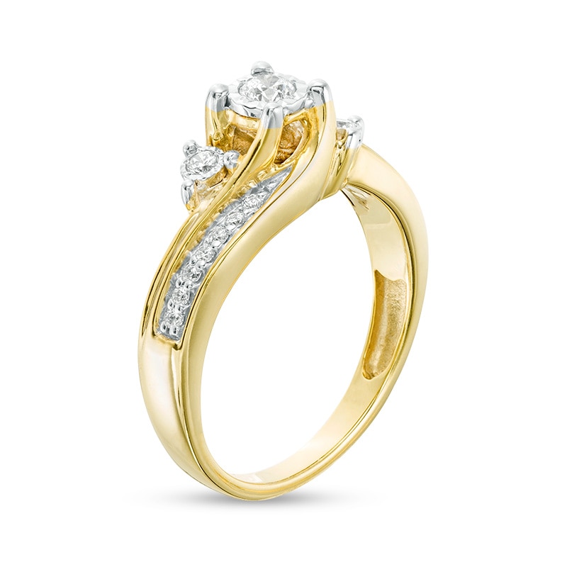 Previously Owned - 1/4 CT. T.W. Diamond Past Present Future® Bypass Engagement Ring in 10K Gold