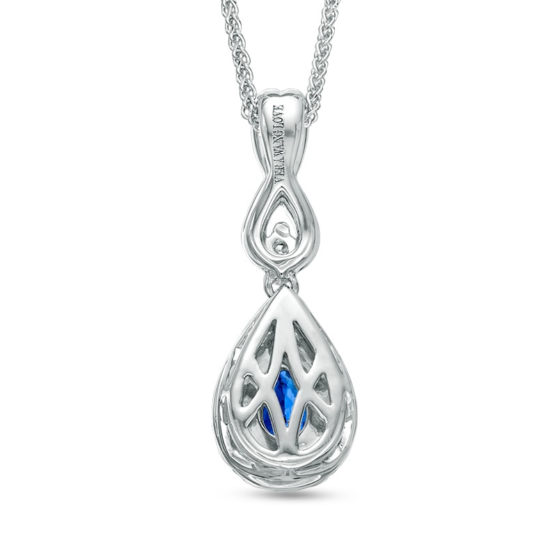 Previously Owned - Vera Wang Love Collection Blue Sapphire and 1/6 CT. T.W. Diamond Pendant in 14K White Gold - 19"