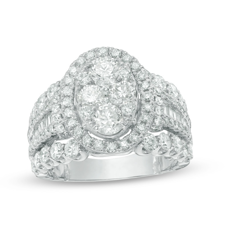 Main Image 1 of Previously Owned - 3 CT. T.W. Composite Diamond Frame Multi-Row Engagement Ring in 14K White Gold