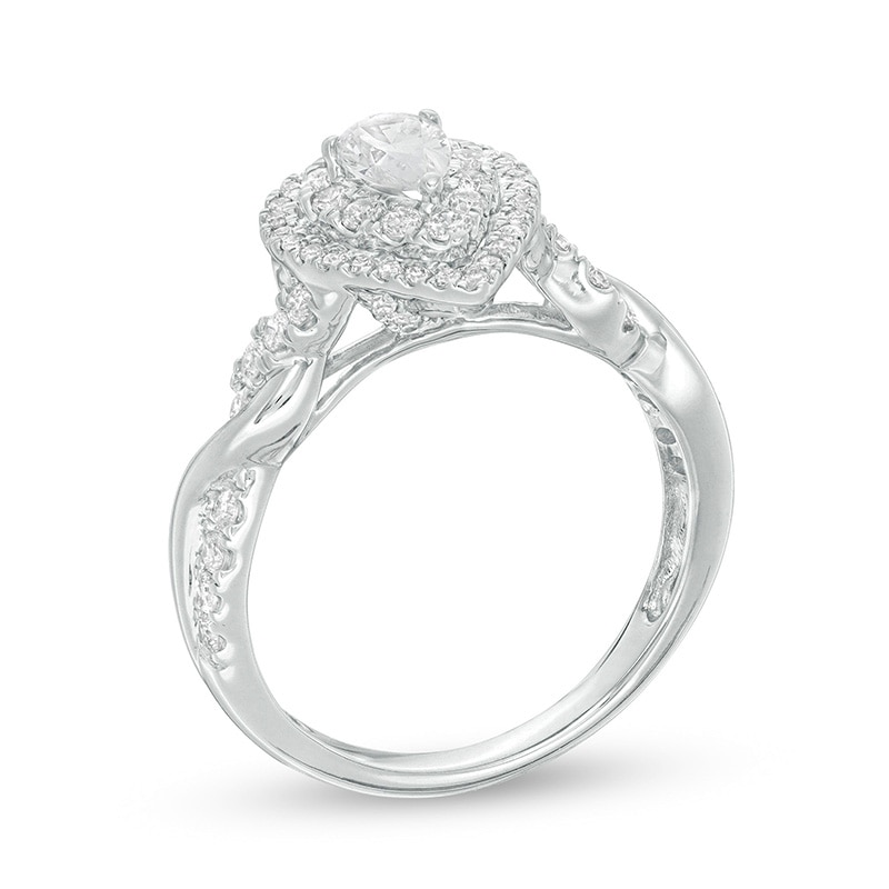 Previously Owned - 1 CT. T.W. Pear-Shaped Diamond Double Frame Twist Engagement Ring in 14K White Gold