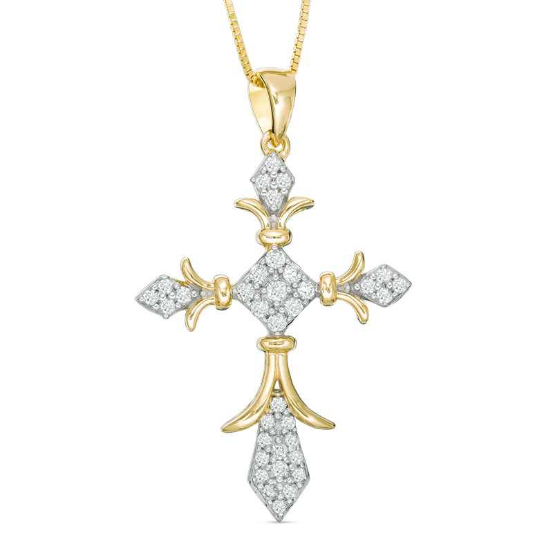 Main Image 1 of Previously Owned - 1/3 CT. T.W. Diamond Vintage-Style Cross Pendant in 10K Gold