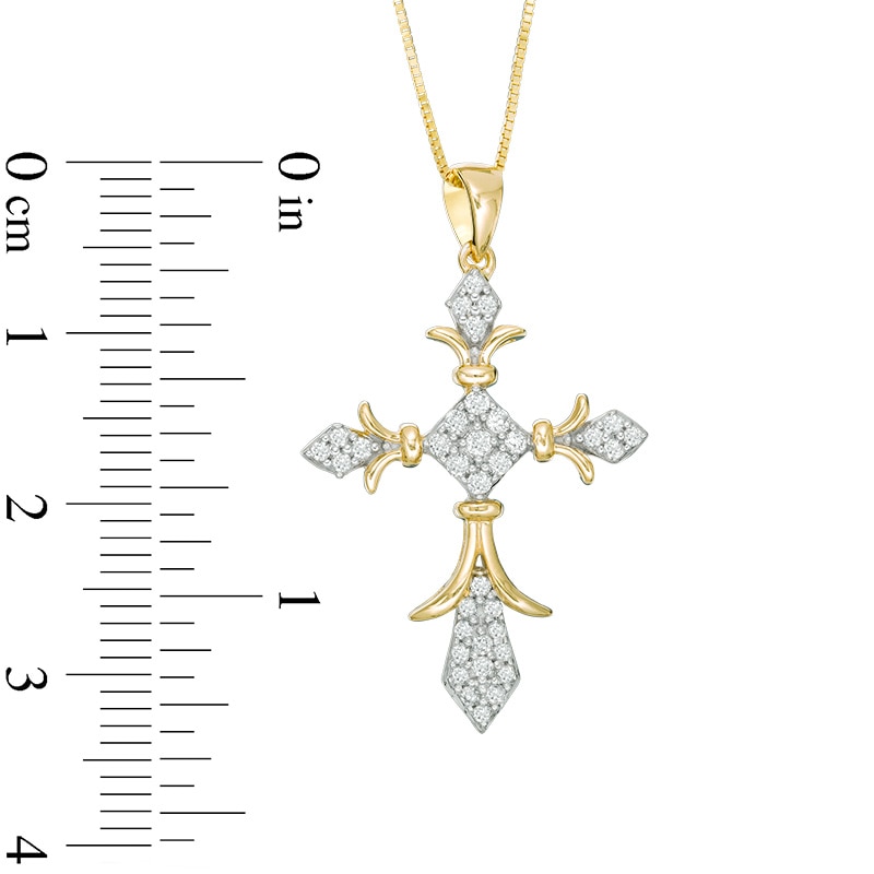 Main Image 2 of Previously Owned - 1/3 CT. T.W. Diamond Vintage-Style Cross Pendant in 10K Gold