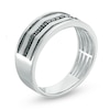 Thumbnail Image 1 of Previously Owned - Men's 1/5 CT. T.W. Black Diamond center Row Wedding Band in 10K White Gold