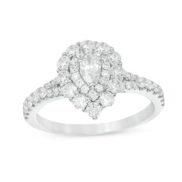 Previously Owned - 1 CT. T.W. Pear-Shaped Diamond Double Frame Split Shank Engagement Ring in 14K White Gold