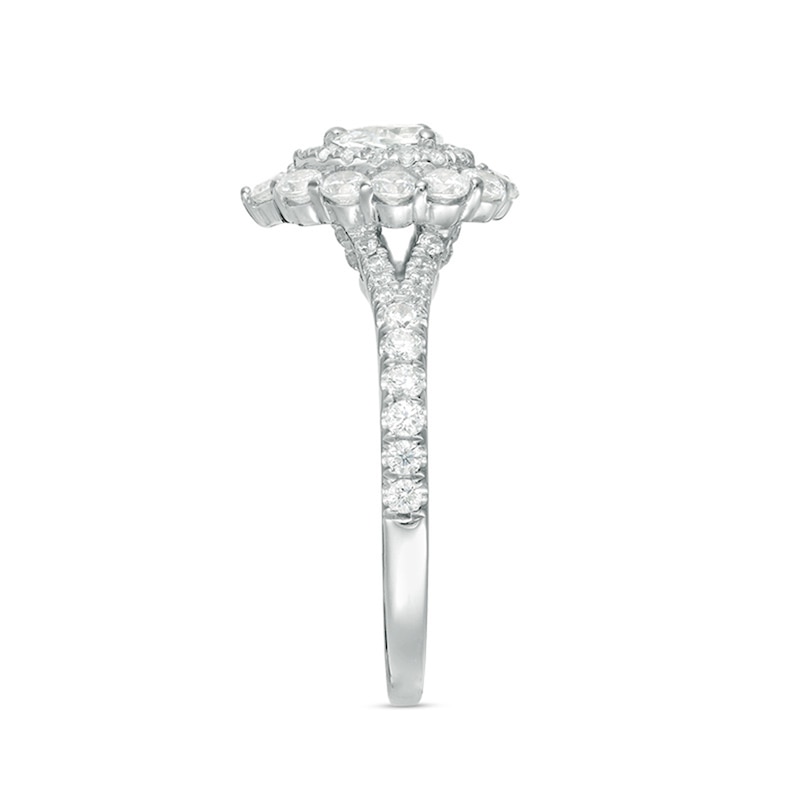 Main Image 3 of Previously Owned - 1 CT. T.W. Pear-Shaped Diamond Double Frame Split Shank Engagement Ring in 14K White Gold