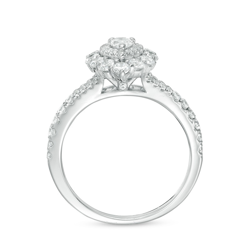 Main Image 4 of Previously Owned - 1 CT. T.W. Pear-Shaped Diamond Double Frame Split Shank Engagement Ring in 14K White Gold