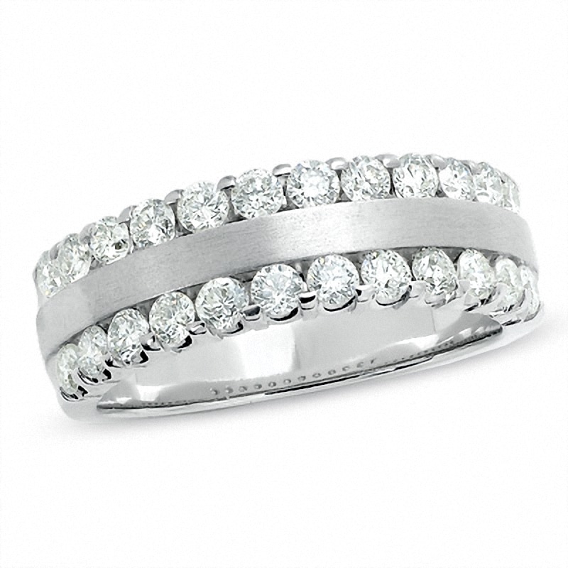 Main Image 1 of Previously Owned - 1 CT. T.W. Diamond Double Row Satin center Band in 14K White Gold