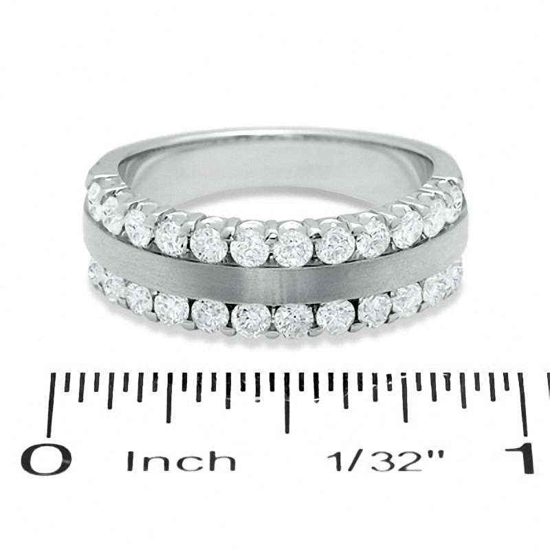 Main Image 3 of Previously Owned - 1 CT. T.W. Diamond Double Row Satin center Band in 14K White Gold