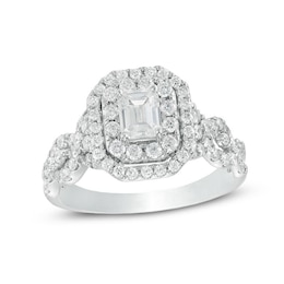 Previously Owned - Celebration Ideal 1-1/2 CT. T.W. Emerald-Cut Diamond Frame Engagement Ring in 14K White Gold