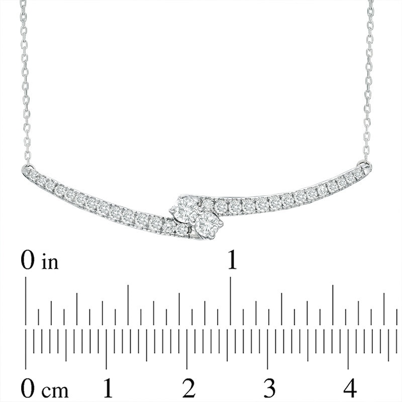 Main Image 4 of Previously Owned - Ever Us® 1/2 CT. T.W. Two-Stone Diamond Bypass Necklace in 14K White Gold - 17&quot;