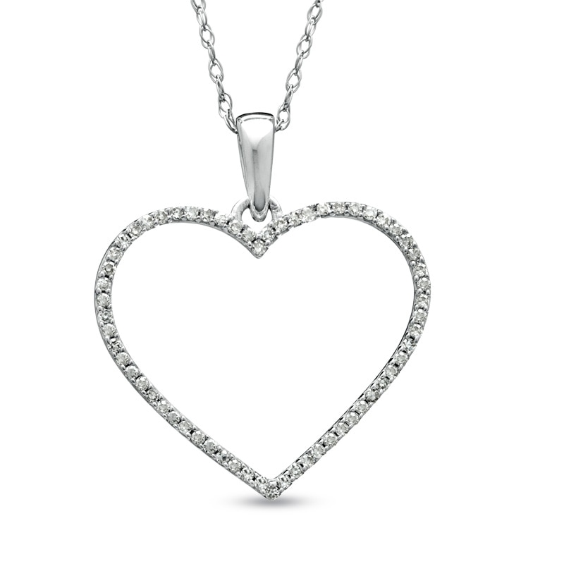 Main Image 1 of Previously Owned - 1/8 CT. T.W. Diamond Heart Outline Pendant in 10K White Gold