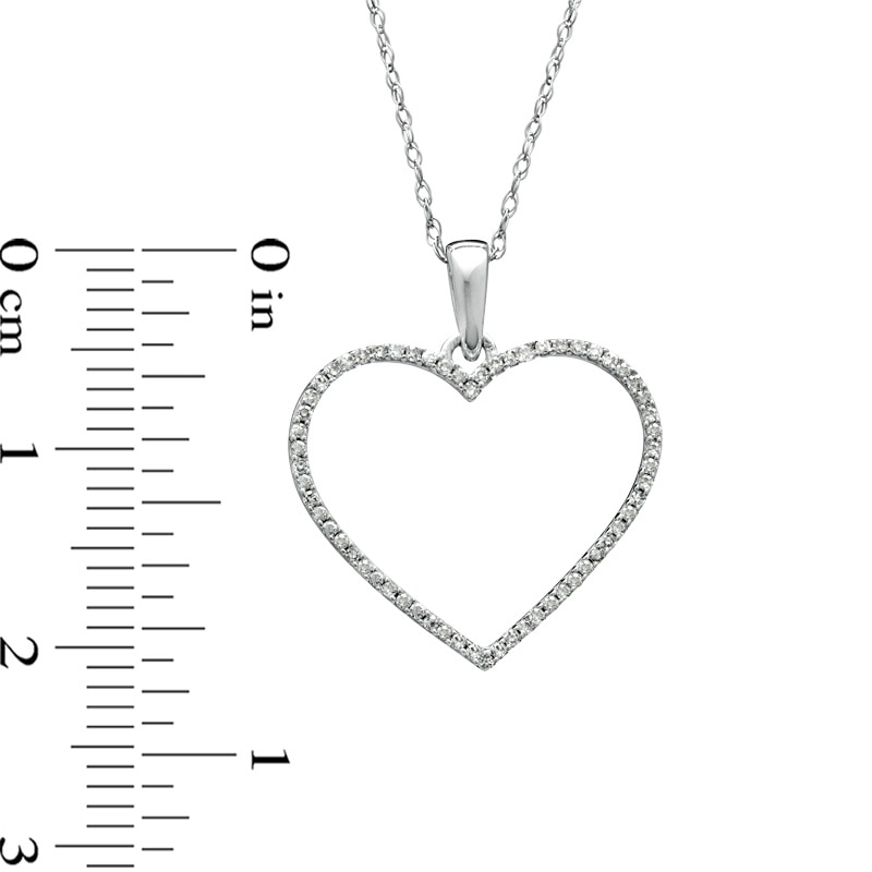 Main Image 2 of Previously Owned - 1/8 CT. T.W. Diamond Heart Outline Pendant in 10K White Gold