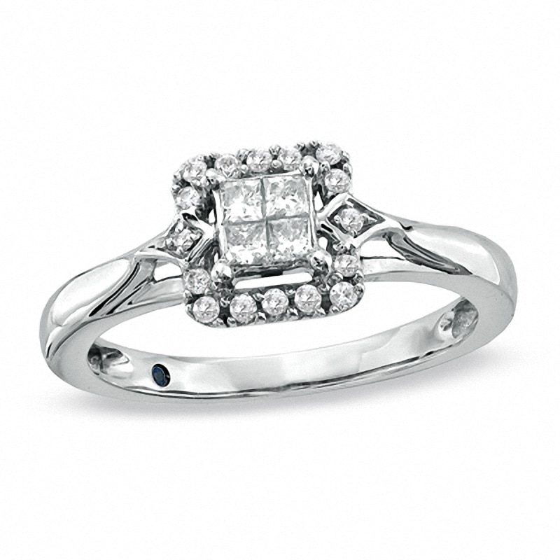 Main Image 1 of Previously Owned - Cherished Promise Collection™ 1/4 CT. T.W. Quad Princess-Cut Diamond Promise Ring in 10K White Gold